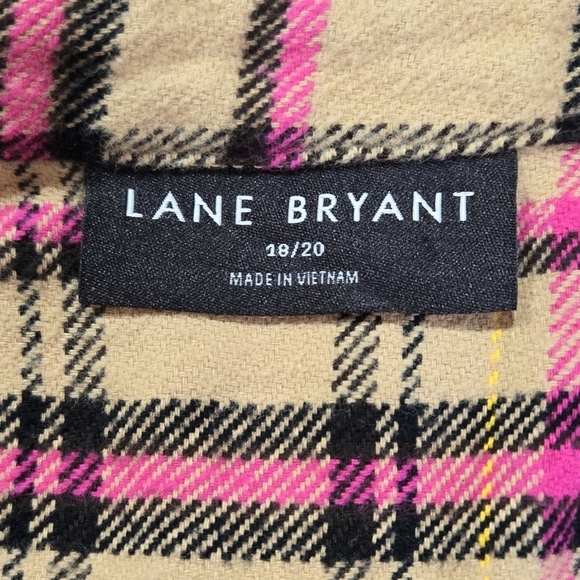 Lane Bryant Tan Pink Classic Button Front Plaid Shacket 100% Cotton Cabincore - Picture 8 of 10
